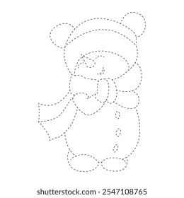 Tracing and color worksheet for practicing motor skills hand. Kids Christmas coloring pages. Coloring page with Christmas decorations for kids. Tracing contours, handwriting practice.