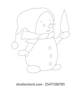 Tracing and color worksheet for practicing motor skills hand. Kids Christmas coloring pages. Coloring page with Christmas decorations for kids. Tracing contours, handwriting practice.