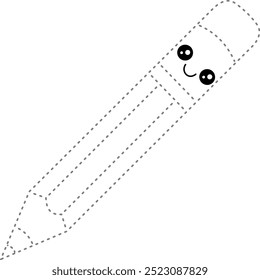 Tracing coloring drawing cute pencil for design worksheet, workbook, activity book for Kids or Kindergarten.