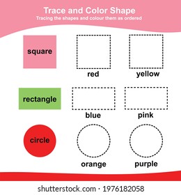Tracing and coloring the shapes Worksheet. This worksheet is suitable for educating early age children to understand shapes and color. Educational printable math worksheet. Additional coloring page.