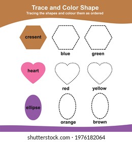 Tracing and coloring the shapes Worksheet. This worksheet is suitable for educating early age children to understand shapes and color. Educational printable math worksheet. Additional coloring page.