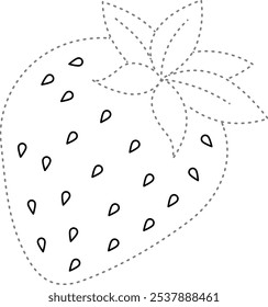 Tracing coloring strawberry for design activity book for kindergarten.