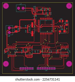 Tracing the conductors of a multilayer printed circuit board.
Vector drawing a1 of printed tracks, transition holes,
contact pads and copper metallization areas.
Silkscreen printing, assembly drawing.