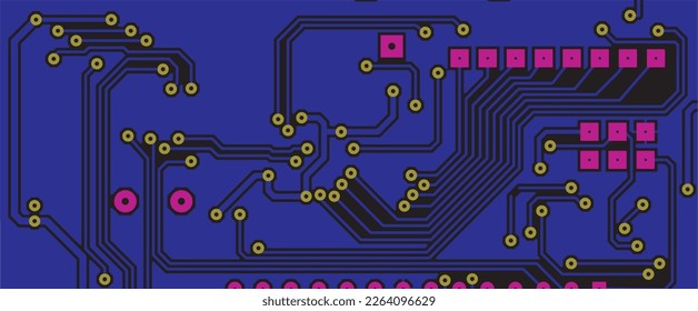 Tracing the conductors of a multilayer 
printed circuit board. Vector drawing of 
printed tracks, transition holes, contact 
pads and metallization areas. 
Electronic circuit board with components
