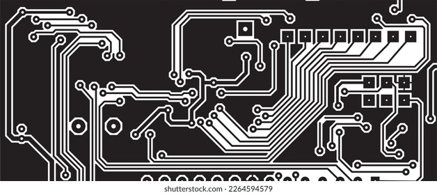 Tracing the conductors of a multilayer 
printed circuit board. Vector drawing of 
printed tracks, transition holes, contact 
pads and metallization areas. 
Electronic circuit board with components