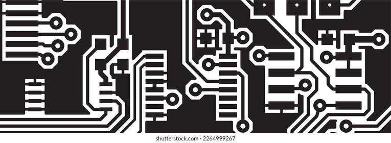 Tracing the conductors of a multilayer 
printed circuit board. Vector drawing of 
printed tracks, transition holes, contact 
pads and metallization areas. 
Electronic circuit board with components