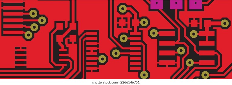 Tracing the conductors of a multilayer 
printed circuit board. Vector drawing of 
printed tracks, transition holes, contact 
pads and metallization areas. 
Electronic circuit board with components
