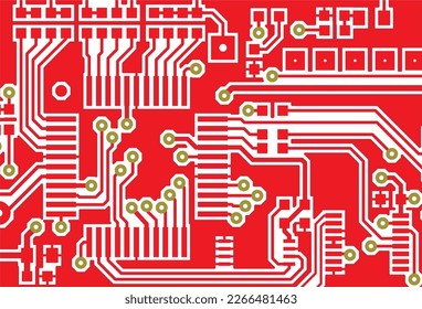 Tracing the conductors of a multilayer 
printed circuit board. Vector drawing of 
printed tracks, transition holes, contact 
pads and metallization areas. 
Electronic circuit board with components
