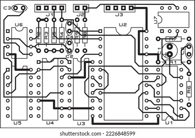 Tracing the conductors of a printed circuit board.
Vector drawing a1 of printed tracks, transition holes,
contact pads and copper metallization areas.
Silkscreen printing, assembly drawing.