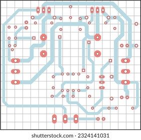 
Tracing the conductors of the printed circuit board
of an electronic device. Vector engineering 
drawing of a pcb. Electric background with grid.