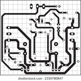 Tracing the conductors of the printed circuit board
of an electronic device. Vector engineering 
drawing of a pcb. Electric background with grid.