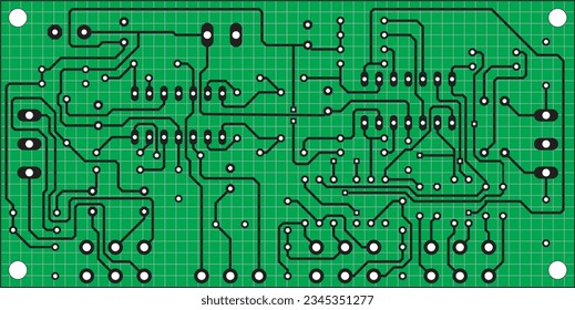 Tracing the conductors of the printed circuit board
of an electronic device. Vector engineering 
drawing of a pcb. Electric background with grid.