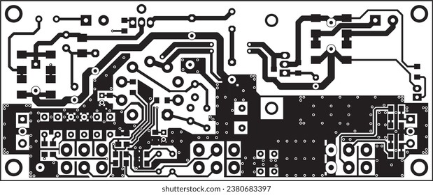 Tracing the conductors of the printed circuit board of an electronic device. Vector engineering drawing of a pcb. Electric background.