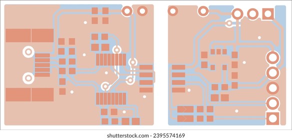 Tracing the conductors of the printed circuit board of an electronic device. Vector engineering drawing of a pcb. Electric background.
