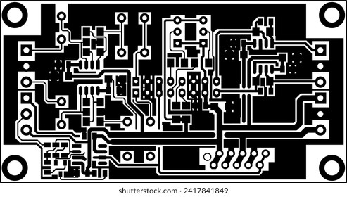 Tracing the conductors of the printed circuit board
of an electronic device. Vector engineering technical
drawing of a pcb. Electric background.