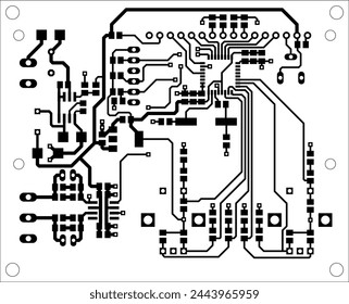 Tracing the conductors of the printed circuit board
of an electronic device. Vector engineering technical
drawing of a pcb. Electric background.