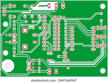 Tracing the conductors of the printed circuit board of electronic device. Vector engineering drawing of pcb design. Electric background.