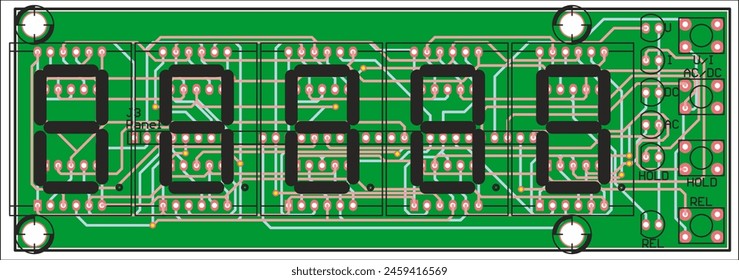 Tracing the conductors of the printed circuit board
of electronic device (lcd display). Vector engineering 
drawing of pcb design. Electric background.