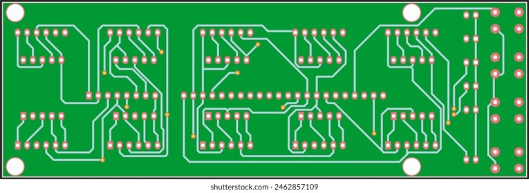 Tracing the conductors of the printed circuit board of electronic device. Vector engineering drawing of pcb design. Electric background.