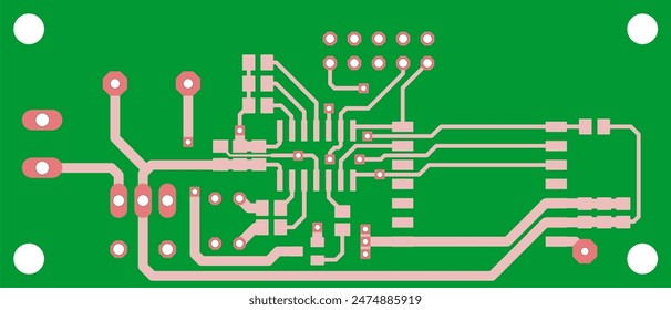 Tracing the conductors of the printed circuit board of electronic device. Vector engineering drawing of pcb design. Electric background.