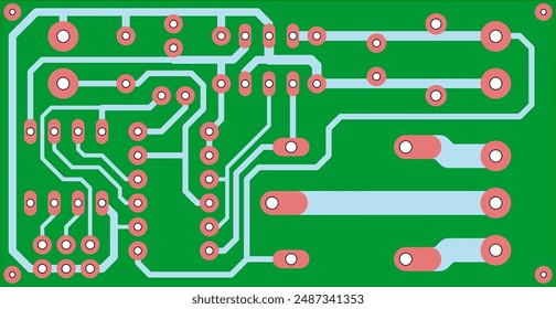 Tracing the conductors of the printed circuit board of electronic device. Vector engineering drawing of pcb design. Electric background.