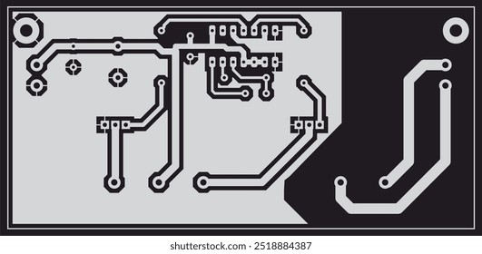 Tracing the conductors of printed circuit board
of electronic device. Vector engineering 
drawing of pcb. Electric background.
Computer technic cad design. Electronic pattern.