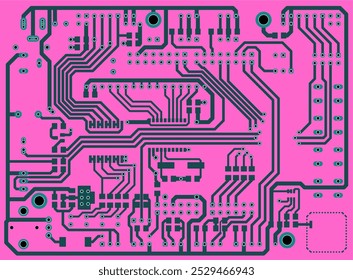 Tracing conductors of printed circuit board of electronic device. Vector engineering computer technical drawing of pcb. Electric cad background. Concept of pcb design.