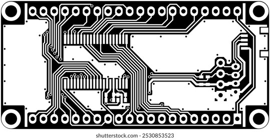 Tracing conductors of printed circuit board
of electronic device. Vector engineering 
drawing of pcb. Electric technology background. Technic computer cad design.