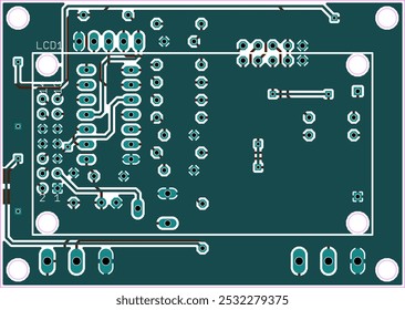 
Tracing conductors of printed circuit board
of electronic device. Vector engineering 
drawing of pcb. Electric background.
Computer technic cad design.