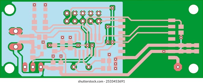 Tracing conductors of printed circuit board
of electronic device. Vector engineering 
drawing of pcb design. Electric background.
Computer technic cad project.