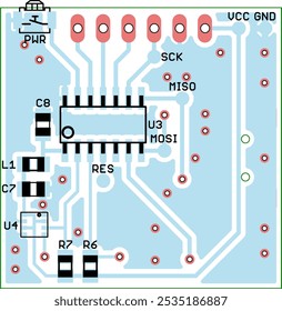 Tracing conductors of printed circuit board
of electronic device. Vector engineering 
drawing of pcb design. Electric background.
Computer technic cad project.
