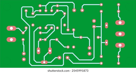 Tracing conductors of printed circuit board
of electronic device. Vector engineering 
drawing of pcb design. Electric background.
Technical computer cad drawing.