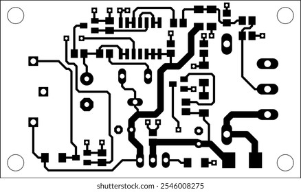 Tracing conductors of printed circuit board
of electronic device. Vector engineering 
drawing of pcb design. Electric background.
Engineering computer cad technical drawing.