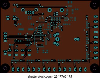 Tracing conductors of printed circuit board
of electronic device. Vector engineering 
drawing of pcb design. Electric background.
Computer technic cad project.