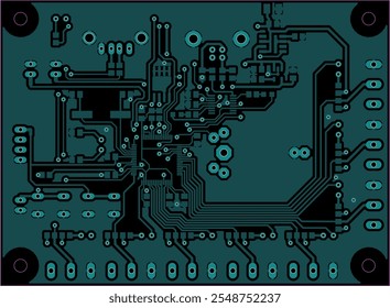 Tracing conductors of printed circuit board
of electronic device. Vector engineering 
drawing of pcb design. Electric background.
Computer technic cad project.