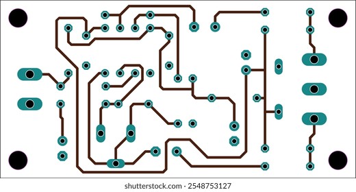 Tracing conductors of printed circuit board
of electronic device. Vector engineering technical
drawing. Pcb template. Electric background.
Computer technic cad design.