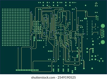 Conductores de trazado de la placa de circuito impreso del dispositivo electrónico. Dibujo de ingeniería de Vector del diseño de PCB. Fondo eléctrico. Proyecto de tarjeta técnica informática.