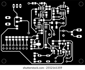 Tracing conductors of printed circuit board
of electronic device. Vector engineering 
drawing of pcb design. Electric background.
Computer technic cad project.