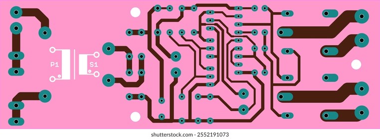 Tracing conductors of printed circuit board
of electronic device. Vector engineering 
drawing of pcb design. Electric background.
Computer technic cad project.