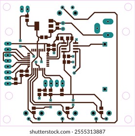 Tracing conductors of printed circuit board
of electronic device. Vector engineering 
drawing of pcb design. Electric background.
Computer technic cad project.