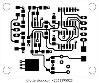 Tracing conductors of printed circuit board
of electronic device. Vector engineering 
drawing of pcb design on white sheet of paper. 
Electric background.
Computer technic cad project.