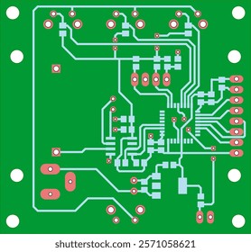 Tracing conductors of printed circuit board
of electronic device. Vector engineering 
drawing of pcb design. Electric background.
Computer technic cad project.
