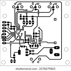 Tracing conductors of printed circuit board
of electronic device. Vector engineering 
drawing of pcb design. Electric background.
Computer technic cad project.