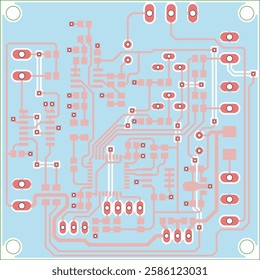 Tracing conductors of printed circuit board
of electronic device. Vector engineering 
drawing of pcb design. Electric background.
Computer technic cad project.