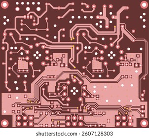 Tracing conductors of printed circuit board
of electronic device. Vector engineering 
drawing of pcb design. Electric background.
Computer technic cad project.
