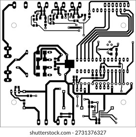 Tracing conductors of printed circuit board
of electronic device. Vector engineering 
drawing of pcb design. Electric background.
Computer technic cad project.