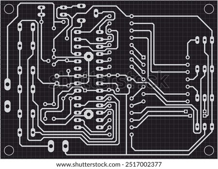 Tracing conductors of printed circuit board
of an electronic device. Vector engineering 
drawing of pcb. Electric background with grid.
Computer technic cad design.