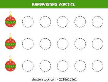 Tracing contours of Christmas balls. Handwriting practice.