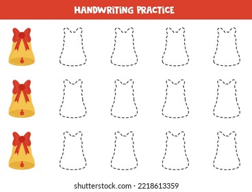 Tracing contours of Christmas bells. Handwriting practice.