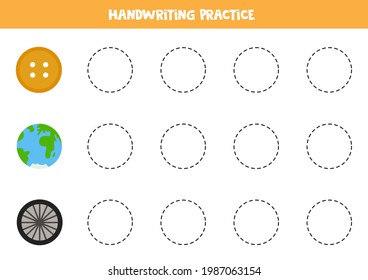 Tracing contours of cute circle objects. Handwriting practice for children.